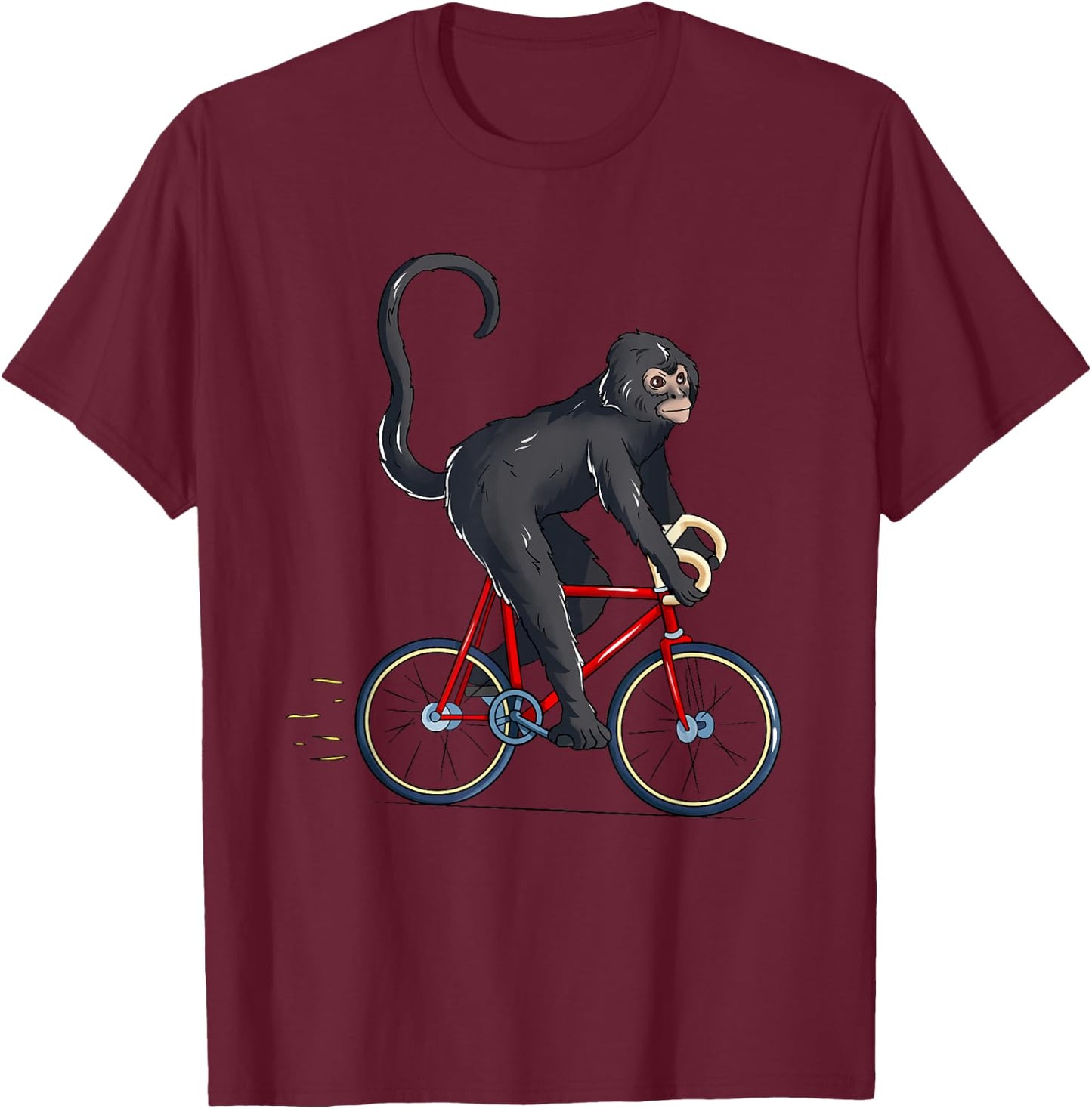 Spider Monkey Riding Bicycle Cute Biker Cyclist T-Shirt - T-Shirt | Maroon