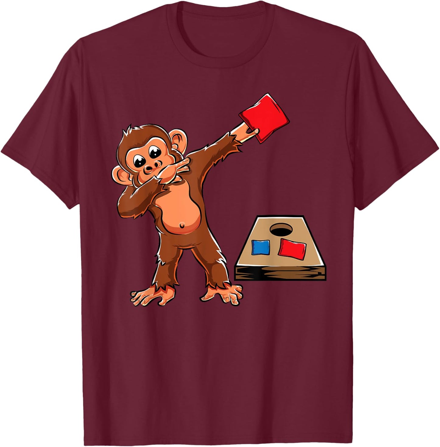 Cute Dabbing Monkey Cornhole Boys Birthday Girls Corn Hole T-Shirt - T-Shirt | Maroon