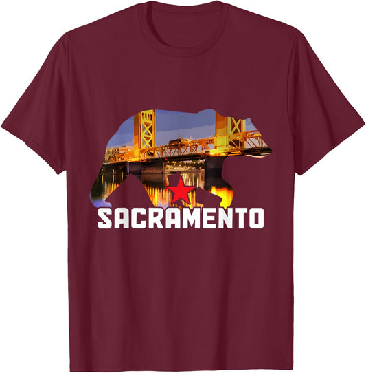 Sacramento California Bear Skyline Pride Vintage T-Shirt - T-Shirt | Maroon