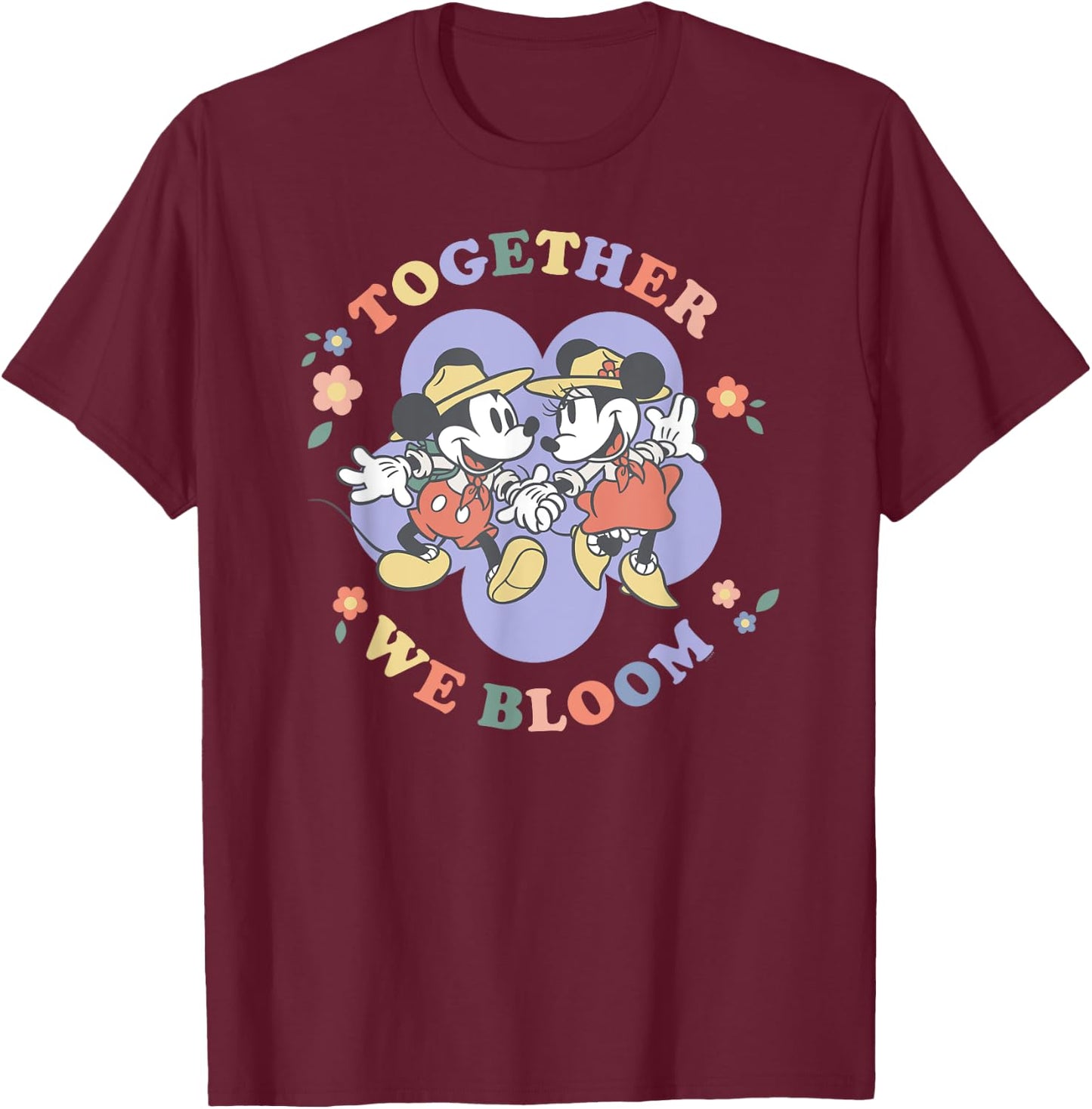 Disney Mickey and Minnie Mouse Together We Bloom Springtime T-Shirt - T-Shirt | Maroon