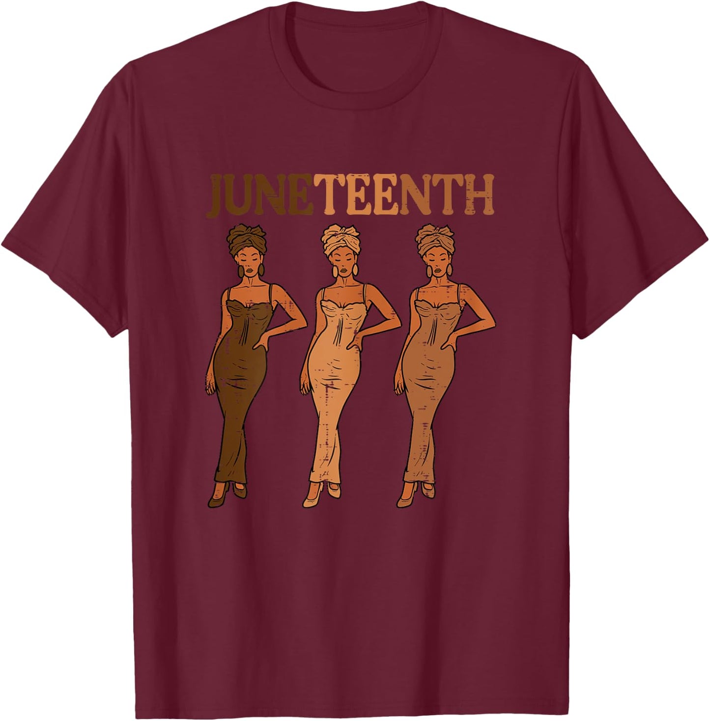 Juneteenth Black Woman Dress 1865 Melanin Women Girls Kids T-Shirt - T-Shirt | Maroon