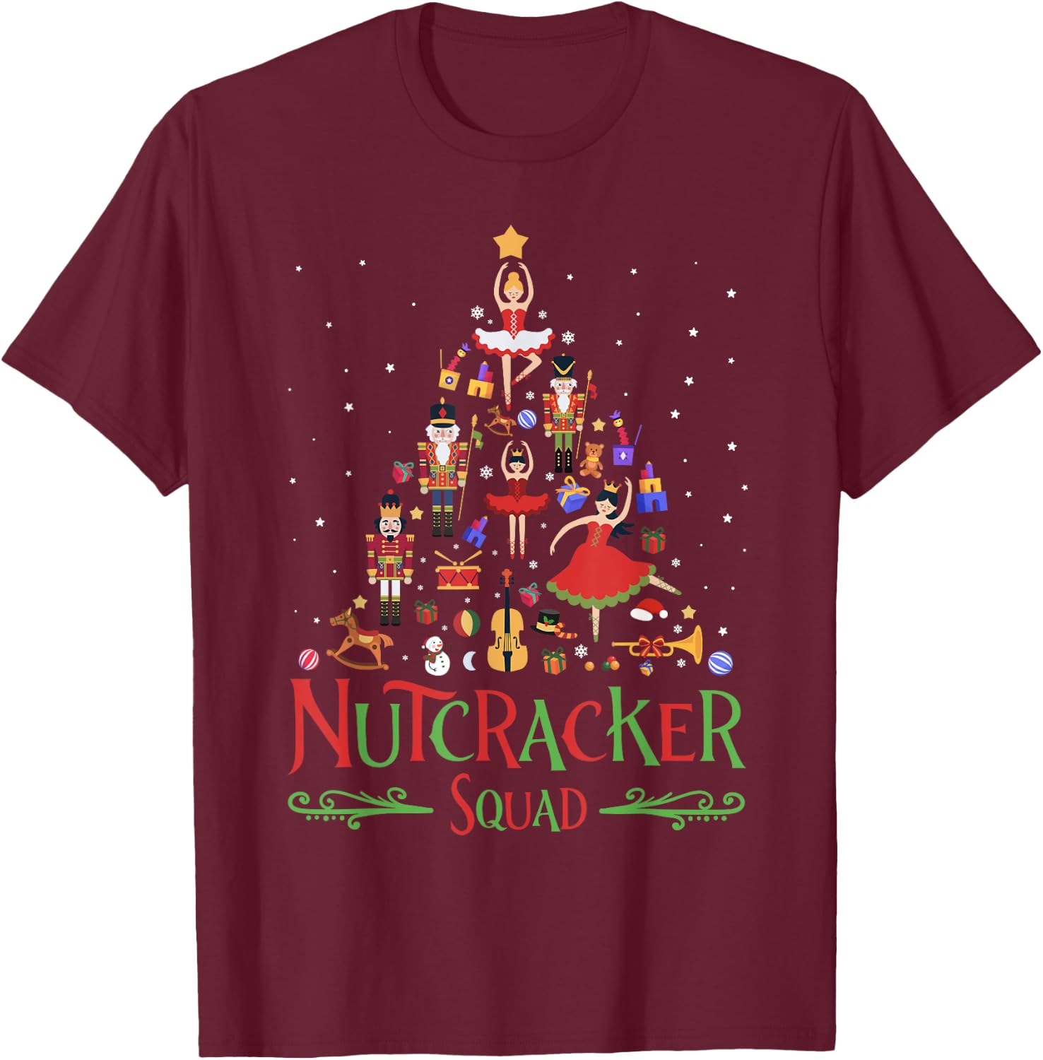 Nutcracker Tree Christmas Holiday Nutcracker Squad Ballet T-Shirt - T-Shirt | Maroon