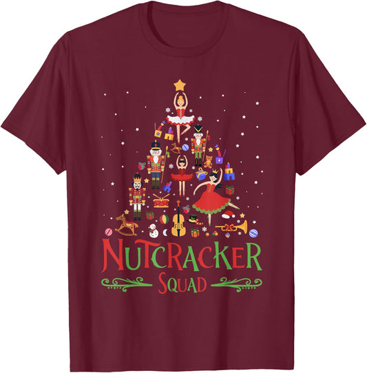 Nutcracker Tree Christmas Holiday Nutcracker Squad Ballet T-Shirt - T-Shirt | Maroon