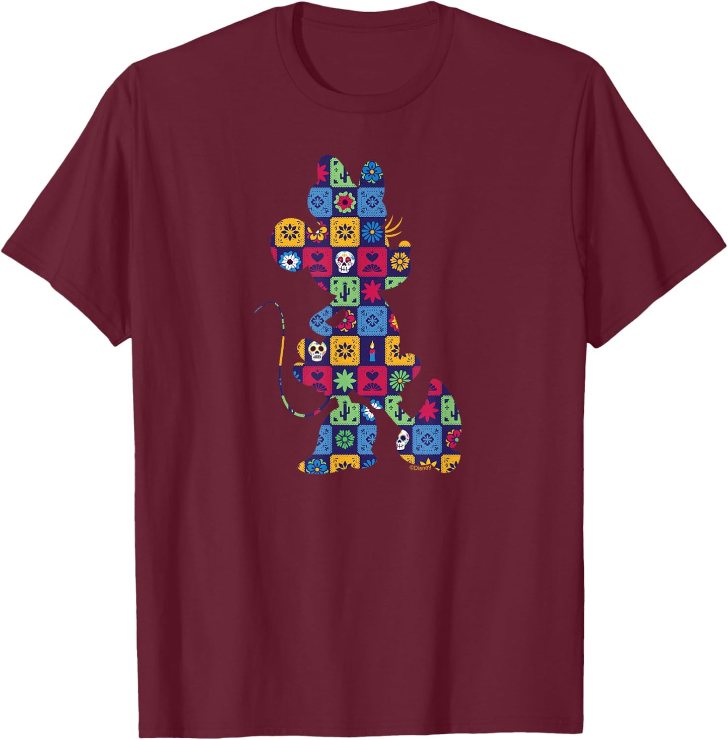 Disney Minnie Mouse Pose Día de los Muertos Day of the Dead T-Shirt - T-Shirt | Maroon