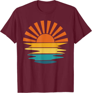 Retro Sunset Rays Wavy Vintage Retro Sunshine Sun Rays vibes T-Shirt - T-Shirt | Maroon