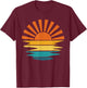 Retro Sunset Rays Wavy Vintage Retro Sunshine Sun Rays vibes T-Shirt - T-Shirt | Maroon