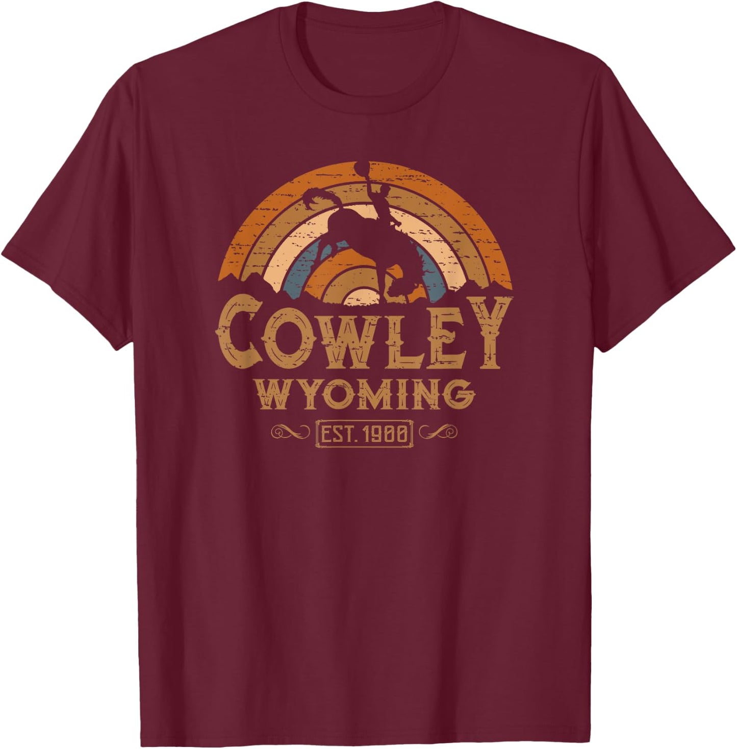 Cowley Wyoming WY Retro Style Rodeo Cowboy T-Shirt - T-Shirt | Maroon