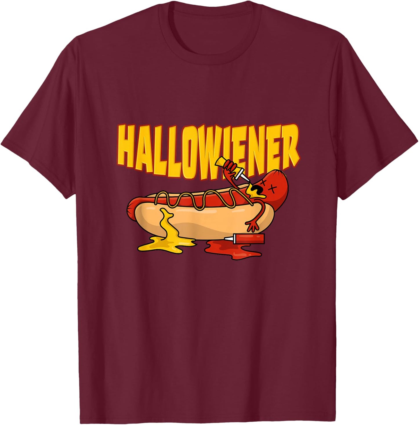 Fast Food Frank Wiener-sausage Ketchup Halloween Bun Hot Dog T-Shirt - T-Shirt | Maroon