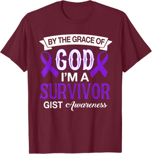 I’m A Survivor GIST Awareness Believe God Purple Ribbon Gift T-Shirt - T-Shirt | Maroon