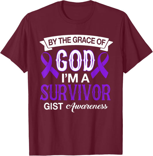 I’m A Survivor GIST Awareness Believe God Purple Ribbon Gift T-Shirt - T-Shirt | Maroon