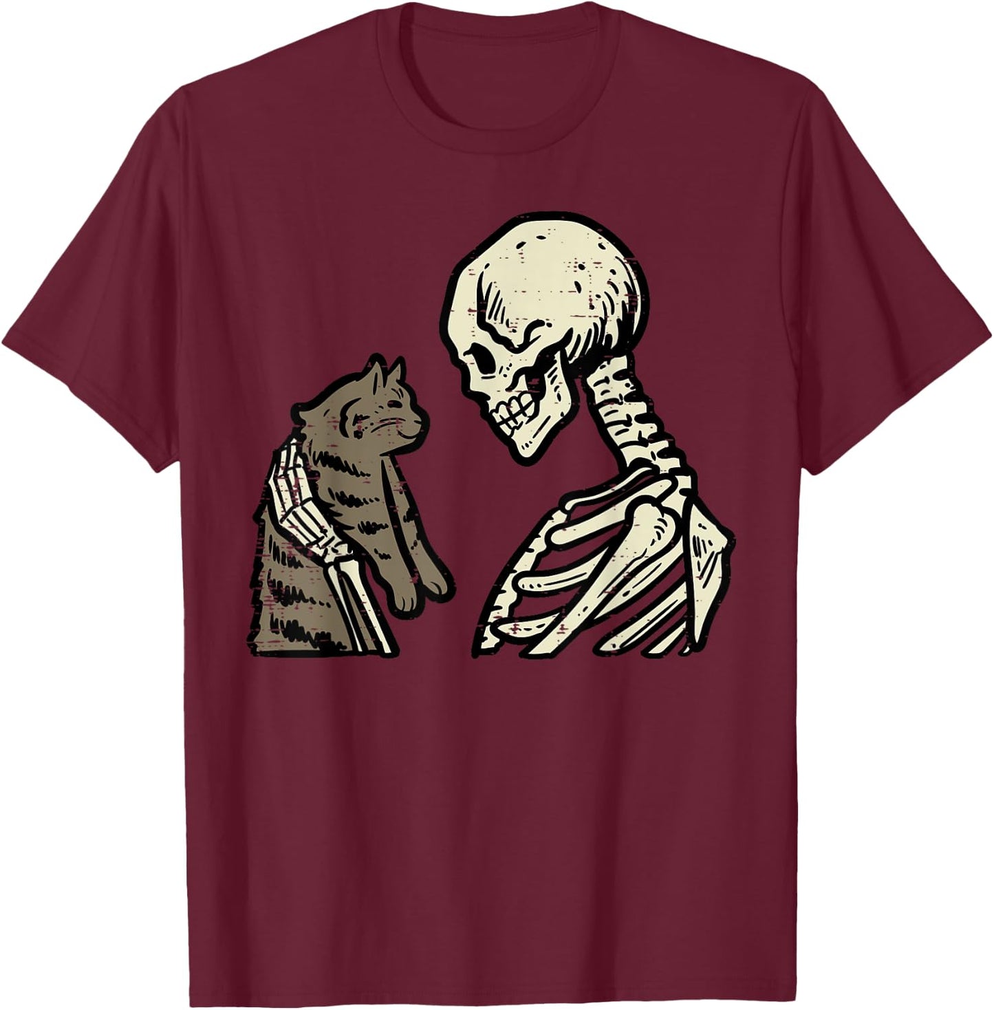 Skeleton Cat Cute Kitten Funny Halloween Men Women Girl Kids T-Shirt - T-Shirt | Maroon