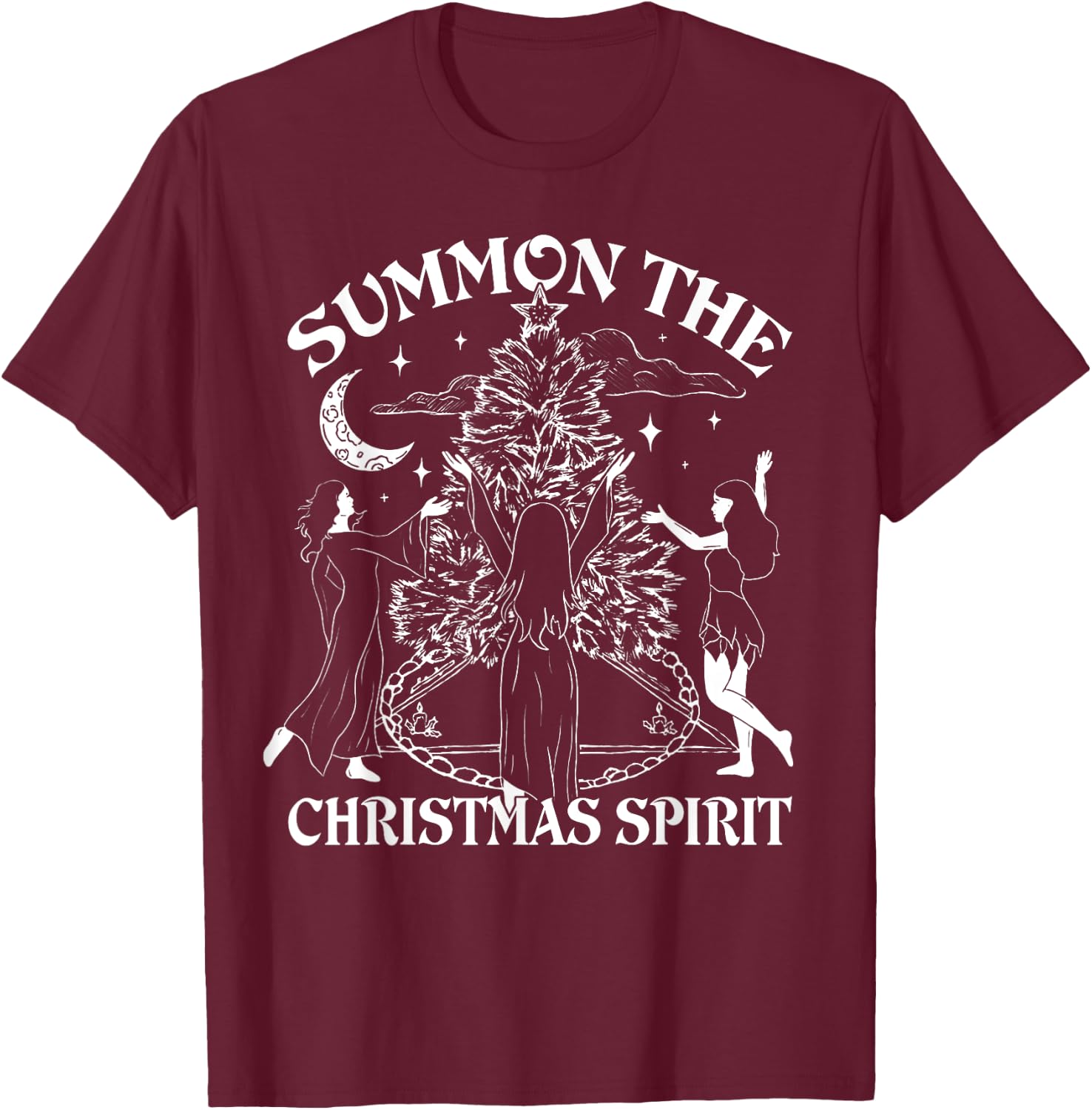 Summon The Christmas Spirit - Spread Holiday Magic T-Shirt - T-Shirt | Maroon
