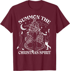 Summon The Christmas Spirit - Spread Holiday Magic T-Shirt - T-Shirt | Maroon