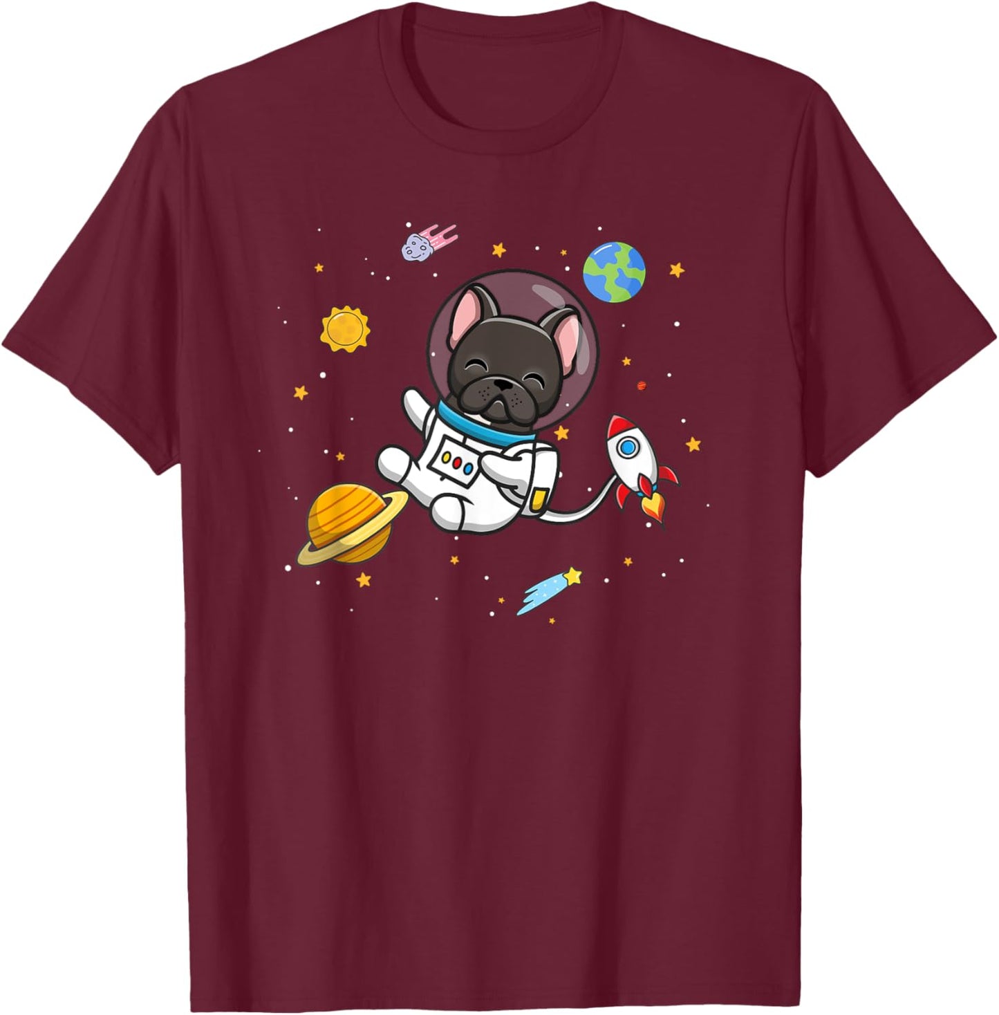 Funny Kids & Boys Kawaii Space Black French Bulldog Lover T-Shirt - T-Shirt | Maroon