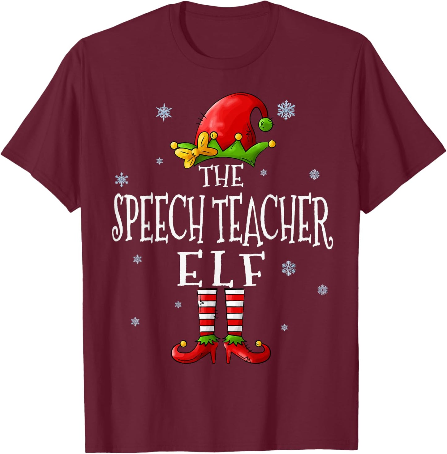 The Speech Teacher Elf Squad Funny Groupe Matching Christmas T-Shirt - T-Shirt | Maroon