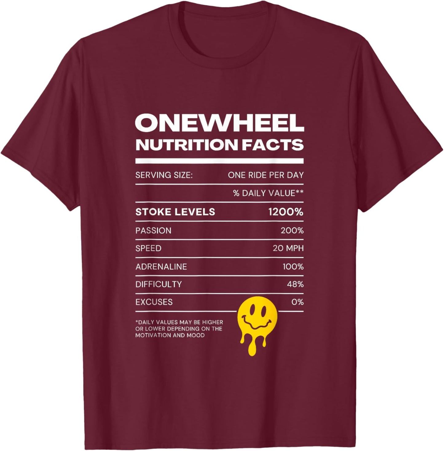 Onewheel Nutritional Value Stoke One Wheel T-Shirt - T-Shirt | Maroon