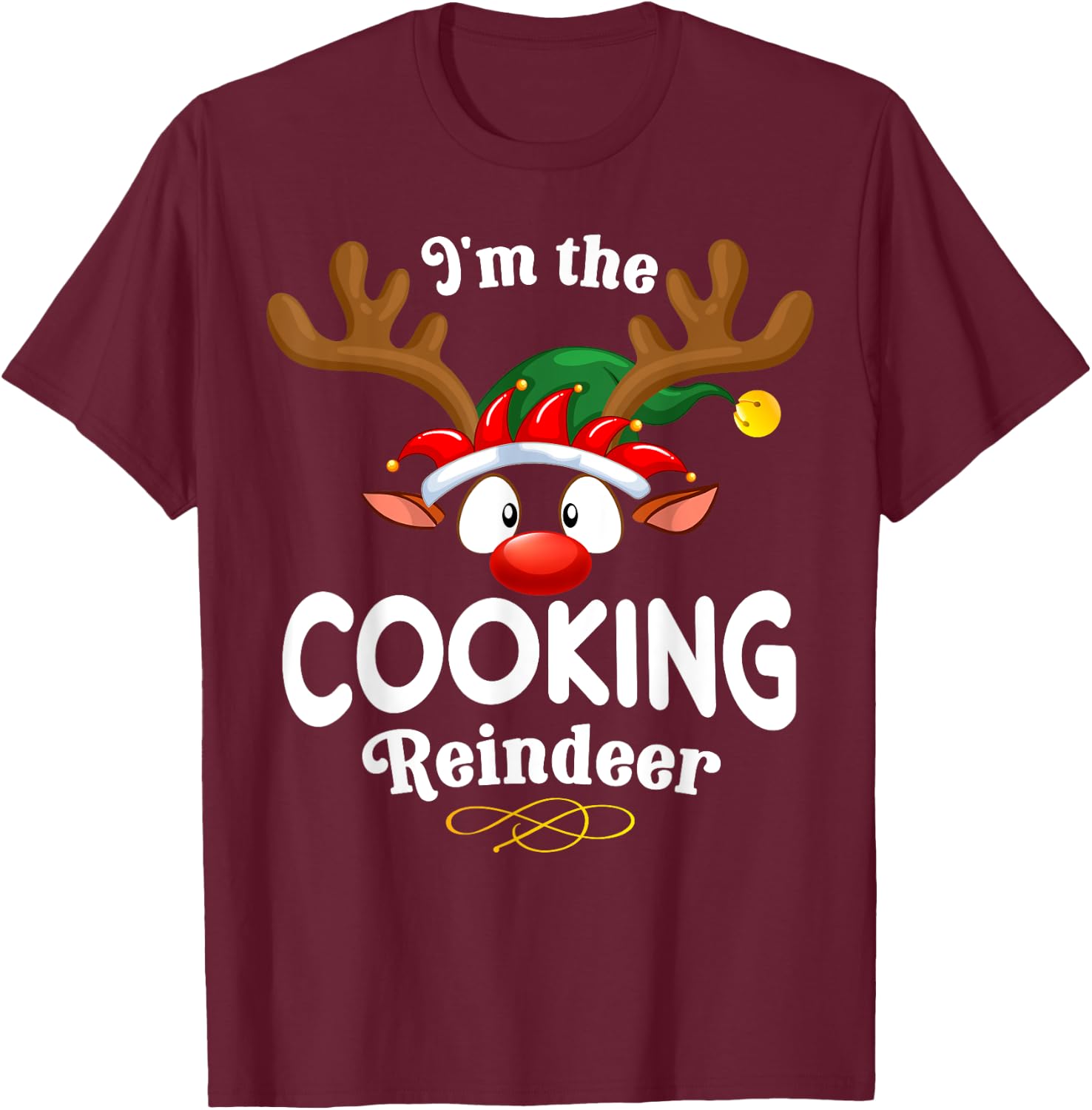 Christmas PJS Cooking XMas Reindeer Matching T-Shirt - T-Shirt | Maroon