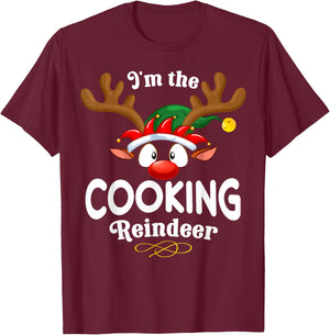 Christmas PJS Cooking XMas Reindeer Matching T-Shirt - T-Shirt | Maroon