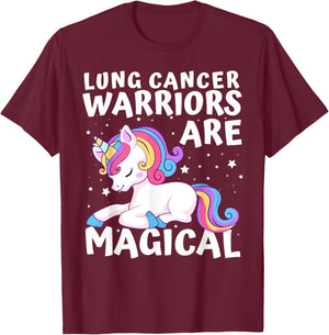 Warriors Are Magical Lung Cancer Awareness Unicorn White T-Shirt - T-Shirt | Maroon