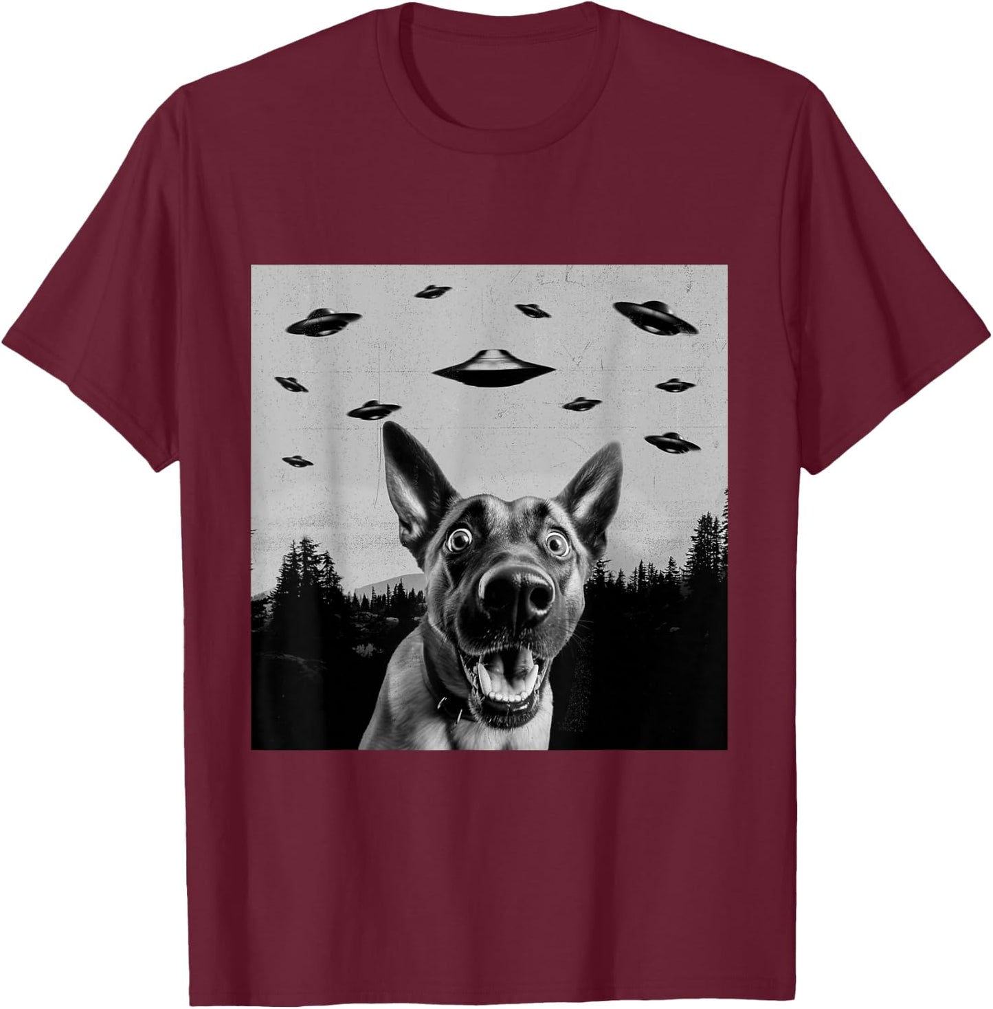 Alien UFO Funny Belgian Malinois Dog Lover Men Women Kids T-Shirt - T-Shirt | Maroon