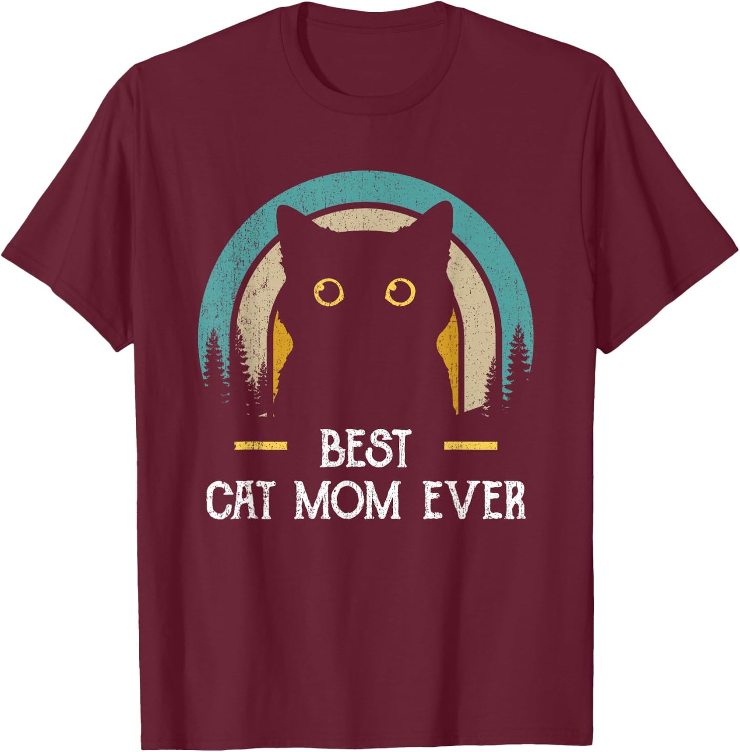 Mother's Day Cat Mommy Black Cat, Retro Best Cat Mom Ever T-Shirt - T-Shirt | Maroon