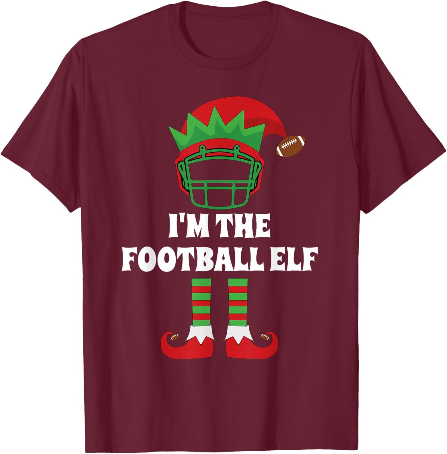 The Football Elf Matching Family Group Christmas Party Elf T-Shirt - T-Shirt | Maroon