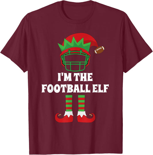 The Football Elf Matching Family Group Christmas Party Elf T-Shirt - T-Shirt | Maroon