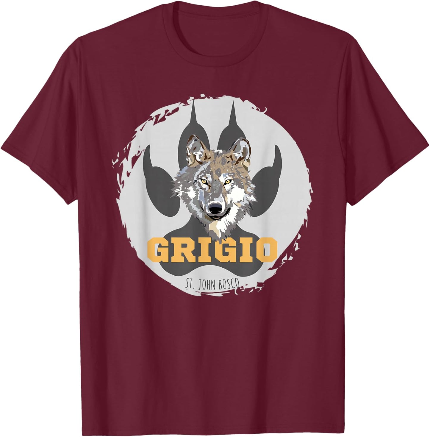 St. John Bosco - Grigio Wolf T-Shirt - T-Shirt | Maroon