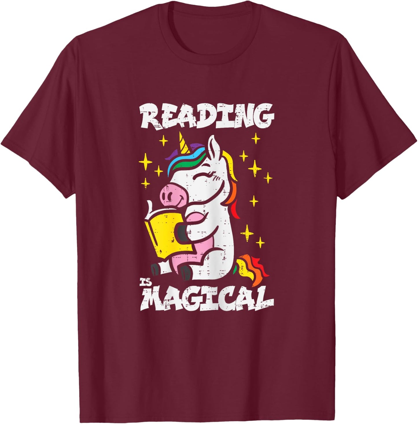 Unicorn Reading Magical Book Lover Bookworm Girls Librarian T-Shirt - T-Shirt | Maroon