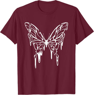 Fairycore Fairy Grunge Goth Tattoo Style Melting Butterfly T-Shirt - T-Shirt | Maroon