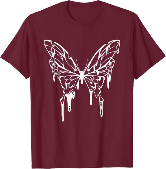 Fairycore Fairy Grunge Goth Tattoo Style Melting Butterfly T-Shirt - T-Shirt | Maroon