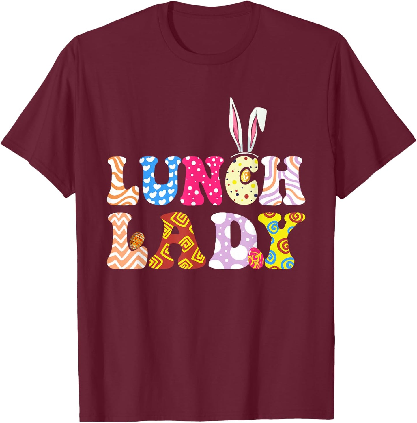 Bunny Lunch Lady Funny Egg Easter Day Floral Women T-Shirt - T-Shirt | Maroon
