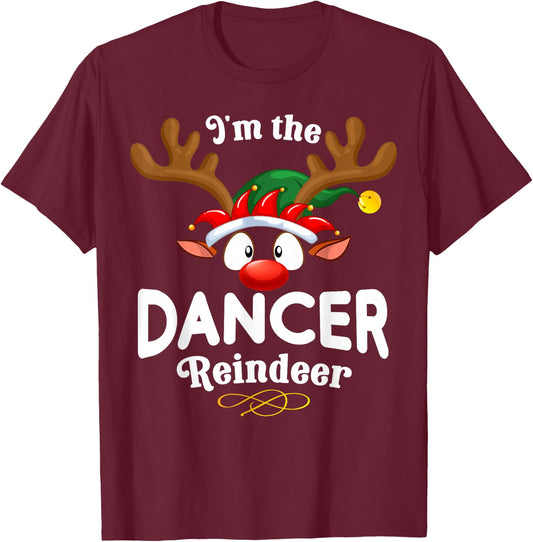 99 Gifts Christmas Family Matching Reindeer Outfit - Dancer Xmas Reindeer -Adults Black Cotton/Polyester Short Sleeve - Small T-Shirt - T-Shirt | Maroon
