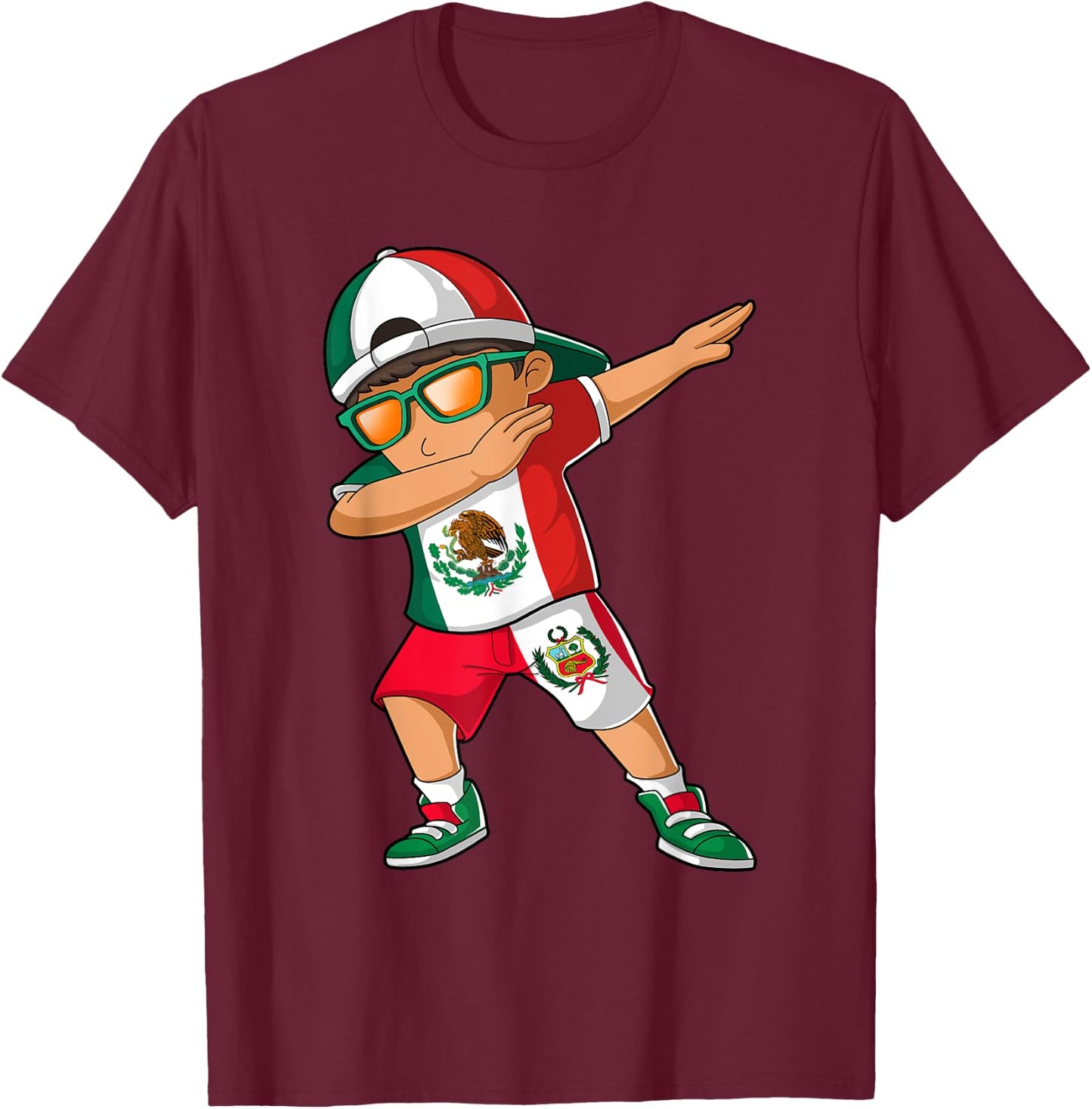 Half Mexican Half Peruvian Boy Mexico Peru Flag T-Shirt - T-Shirt | Maroon