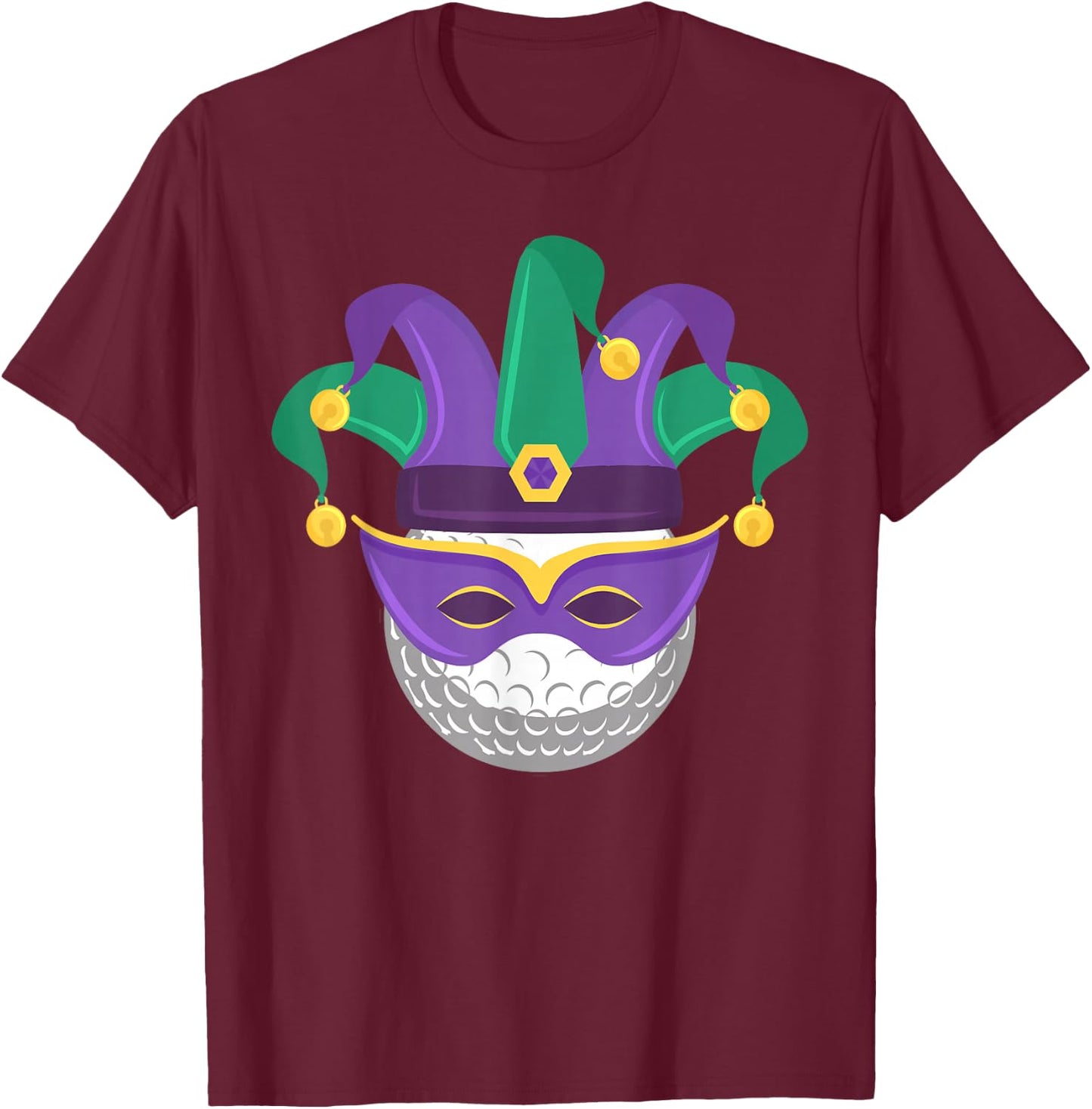 Mardi Gras Golf Ball Carnival Themed Golfing Tournament T-Shirt - T-Shirt | Maroon