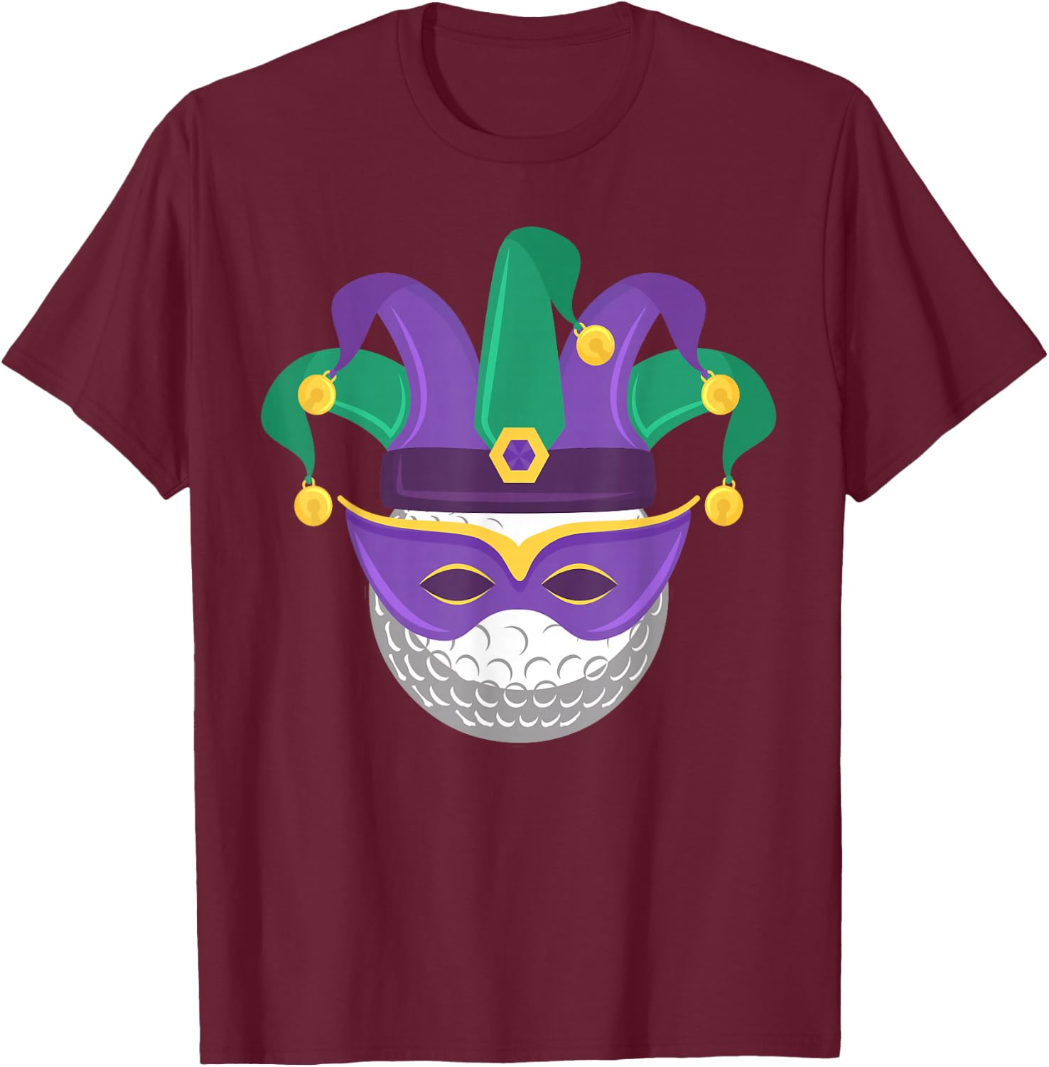 Mardi Gras Golf Ball Carnival Themed Golfing Tournament T-Shirt - T-Shirt | Maroon