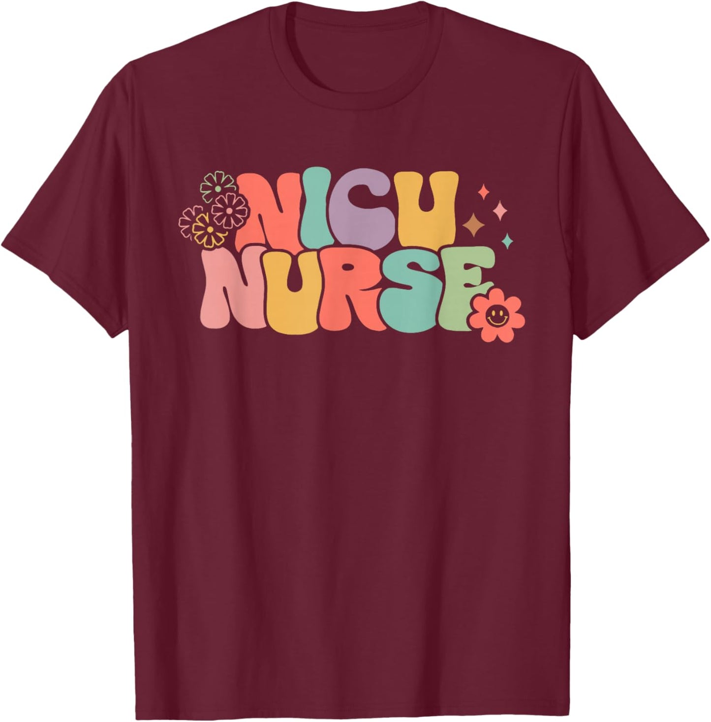 Groovy NICU Nurse ICU Neonatal Team Tiny Humans For T-Shirt - T-Shirt | Maroon