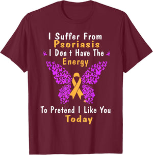 Psoriasis Awareness Butterfly Purple and Orange Ribbon T-Shirt - T-Shirt | Maroon