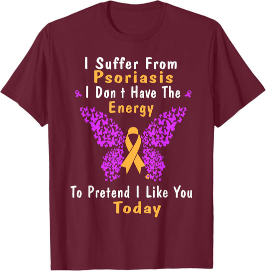 Psoriasis Awareness Butterfly Purple and Orange Ribbon T-Shirt - T-Shirt | Maroon