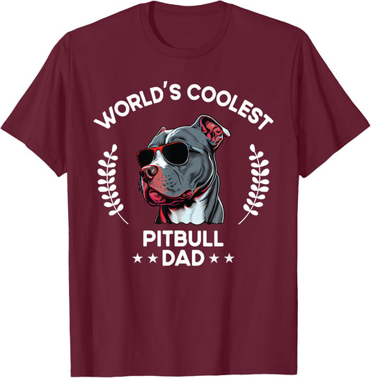 World's Coolest Dog Dad Papa - Men Pitbull T-Shirt - T-Shirt | Maroon