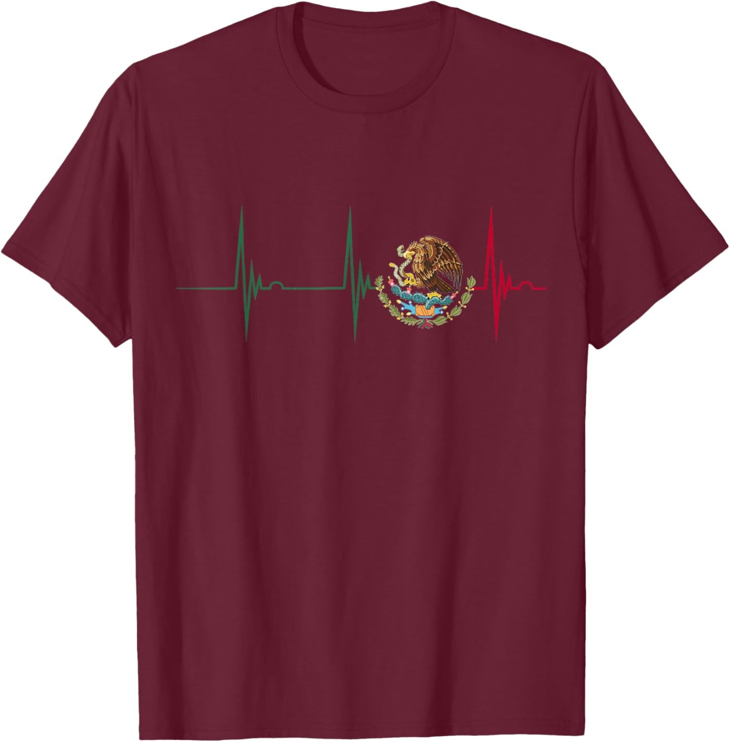 Mexico Heartbeat EKG Pulse Mexican Pride Emblem Mexico Flag T-Shirt - T-Shirt | Maroon
