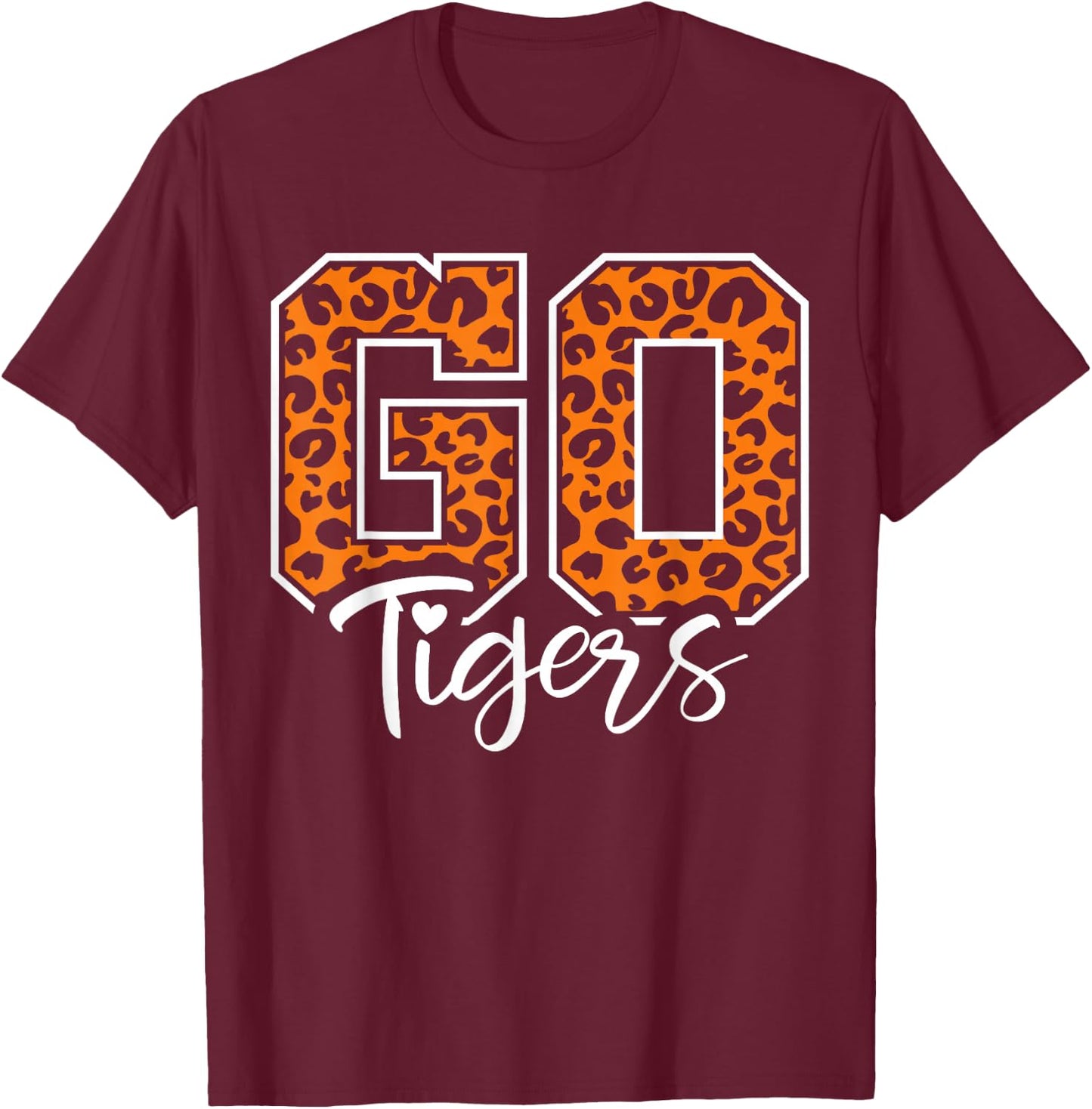 Tigers School Sports Fan Team Spirit Mascot Cute Heart T-Shirt - T-Shirt | Maroon