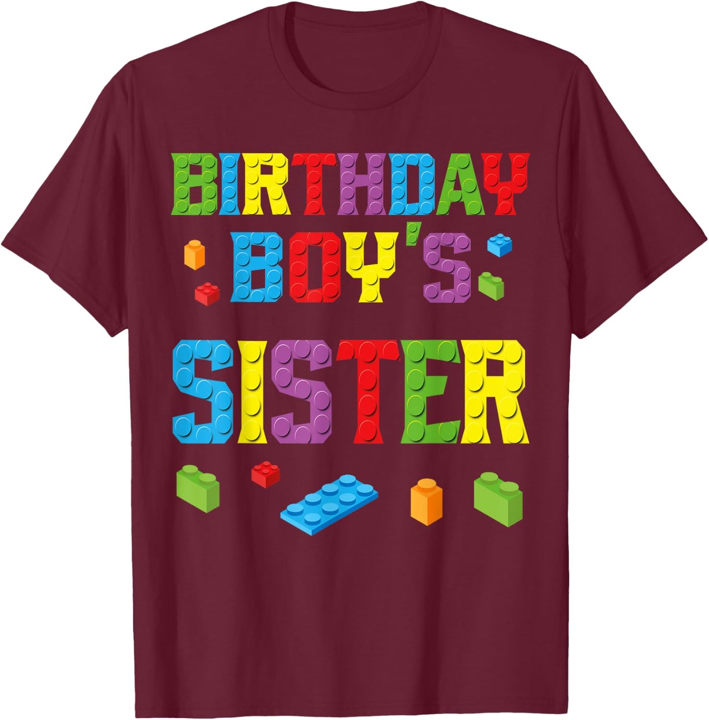 Master Builder Birthday Boy's Sister Building Bricks Blocks T-Shirt - T-Shirt | Maroon
