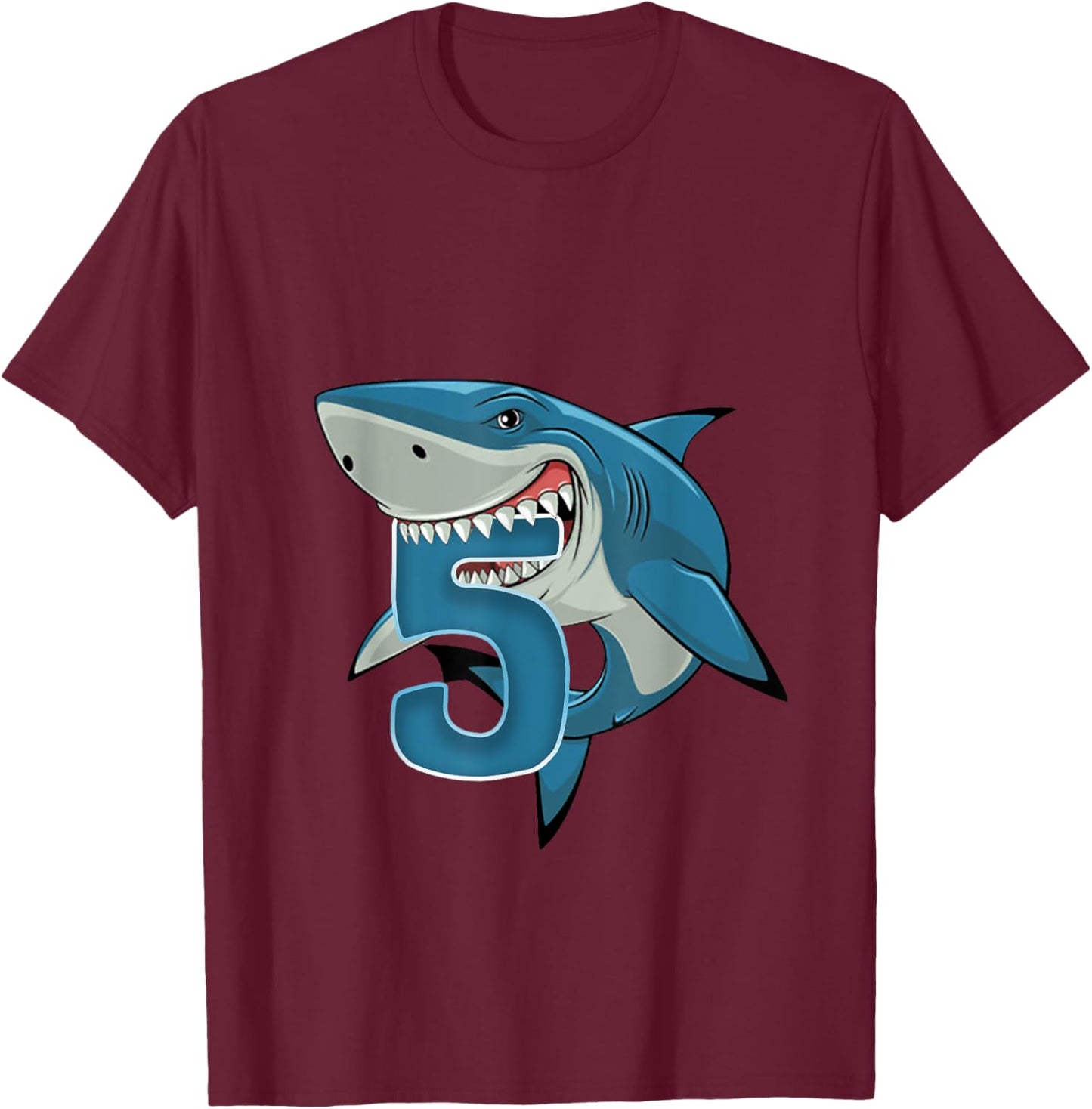 Kids 5 Year Old Shark Shirt 5th Birthday Shark Theme Party T-Shirt - T-Shirt | Maroon