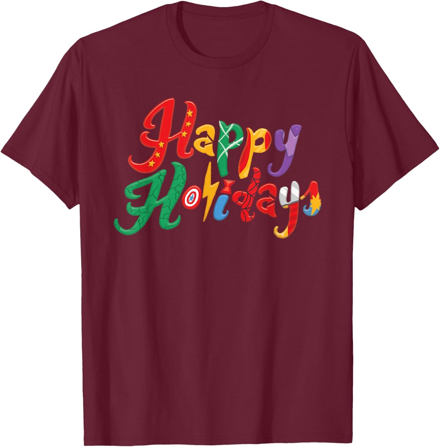 Marvel Avengers Happy Holidays T-Shirt - T-Shirt | Maroon