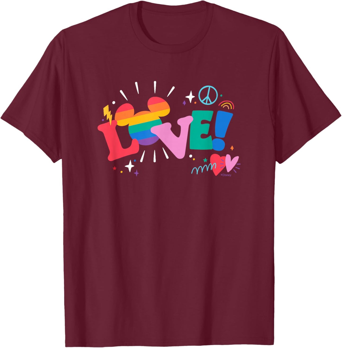 Disney Mickey Mouse Icon Pride Love Rainbow Doodles T-Shirt - T-Shirt | Maroon