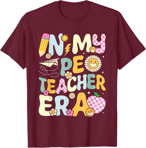 Retro In My PE Teacher Era Physical Education Groovy Women T-Shirt - T-Shirt | Maroon