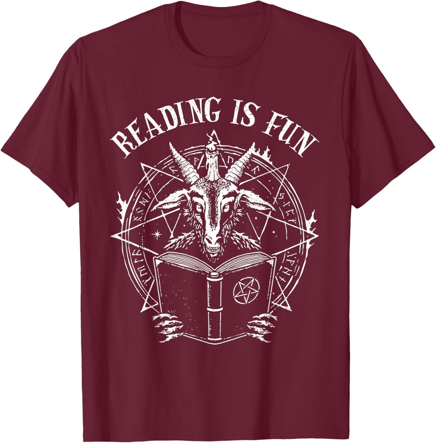 Reading Is Fun Baphomet Goat T-Shirt - T-Shirt | Maroon