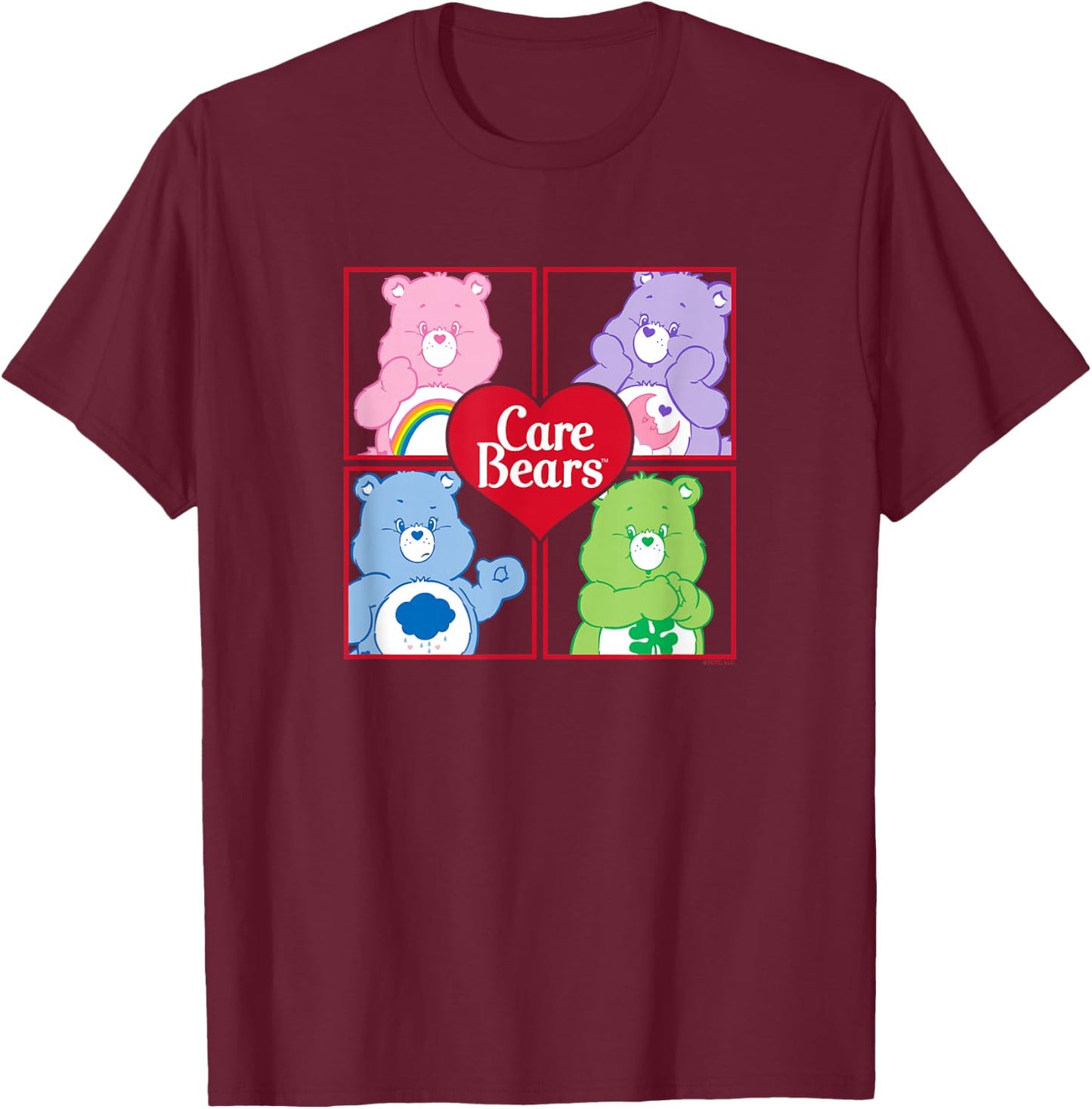 Care Bears Four Block Bears Heart Logo Retro Cartoon T-Shirt - T-Shirt | Maroon