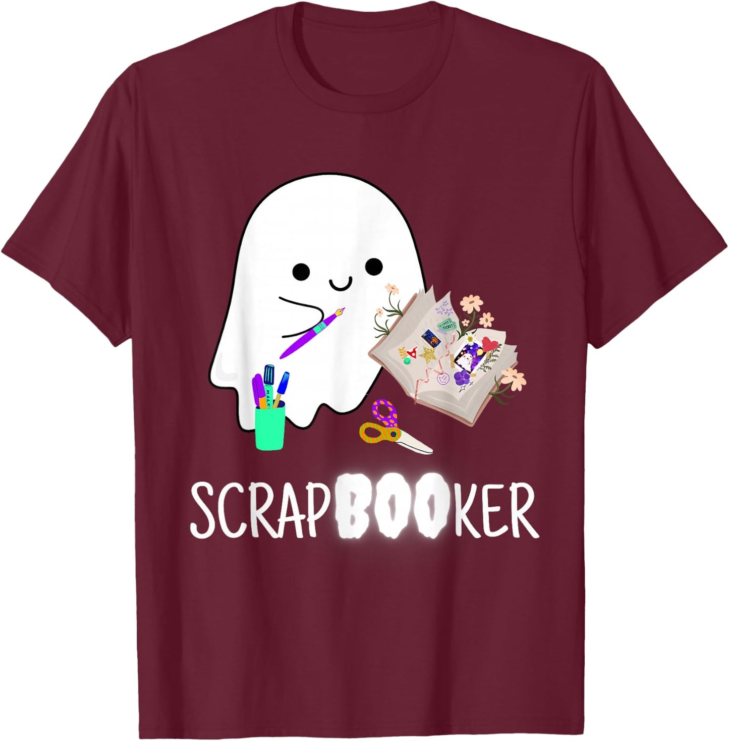 Cute Ghost Halloween Scrapbook Arts Crafts T-Shirt - T-Shirt | Maroon